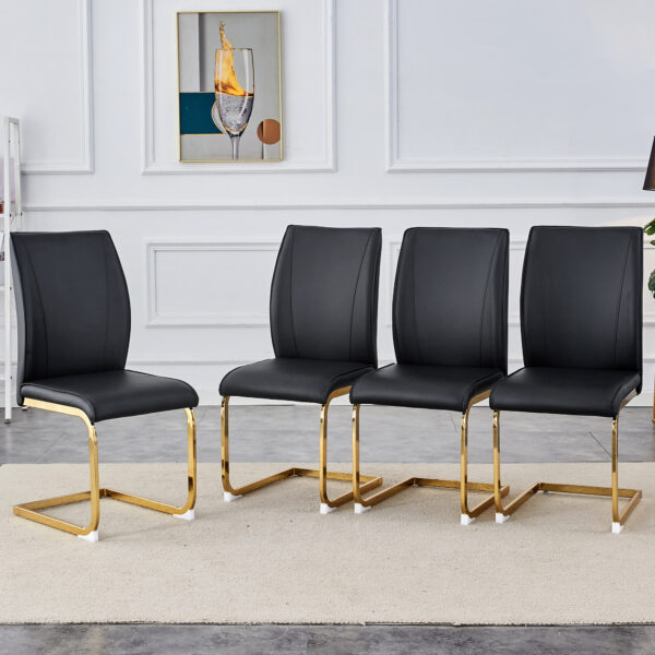 40a0372ac38b426090d77b3424f3be85_889551dce20a66d374972727a7067f8e Luxury Simple Arch Chair - Set of 4 BLACK PU Material High Resilience Dining Chair with Arched Metal Gold Leg.