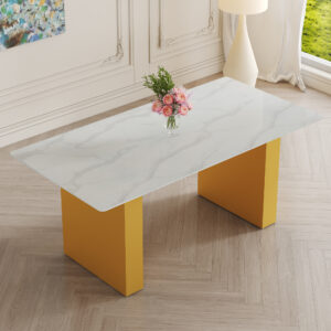 Large modern rectangular table with 0.4 inch patterned tabletop and large MDF table legs, suitable for kitchen, dining room, and living room 71 "* 35.4" * 30 "  1546