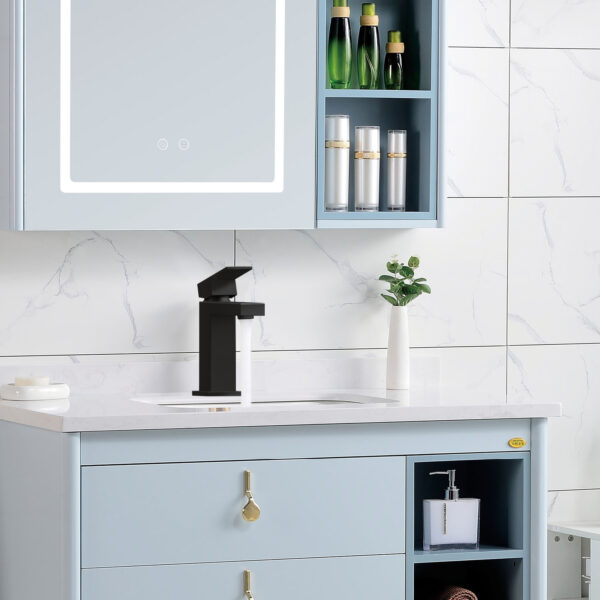 40a31e5cfda94cf1a6498599dc18e8e3_98ea866869a92e13c1b23e41eaa6fbf9 Single Handle Bathroom Faucet, Matte Black Single Hole Bathroom Faucet, Solid Brass Modern Bathroom Sink Faucet Basin Vanity Square Bathroom Faucet with Pop-up Drain & Water Supply Hoses