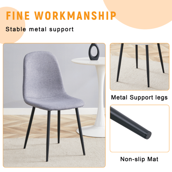 40ade67c702e46fab3847184e214e4fc_98cca14ab64acce85ffe7d604814a892 Luxury Simple Chair - Set of 4 Light Gray Linen-Cotton Material High Resilience Dining Chair with Metal Black Leg.Integral metal leg architecture,Suitable for various interior decoration styles.