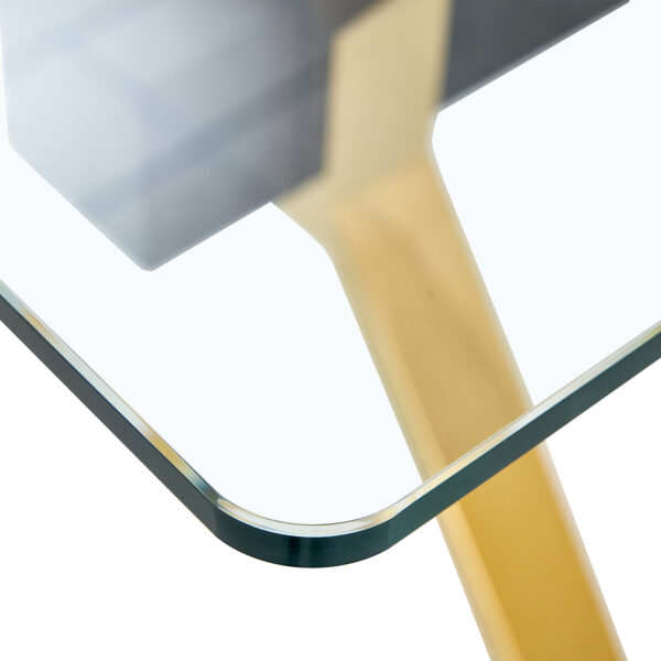 40ae9fcc6abe407a8aab717efe925422_412e37d3a2776d876884d048cc3285d3 Dining table. Modern tempered glass dining table. Large modern office desk with gold metal legs and MDF crossbars, suitable for home and office use. Kitchen .71 ''x35.4''x30 '' 1105