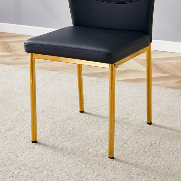 40eae0adf71349ff9ef3905dcd380762_9346d147889a5663c25f9da50bb98a83 Luxury Simple Chair - Set of 6 BLACK PU Material High Resilience Dining Chair with Metal Gold Leg.The Chair Back Has a Vertical Stripe Design With Smooth And Uniform Lines.