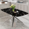 Large modern minimalist rectangular dining table with 0.39 "imitation marble black tabletop and silver metal legs, suitable for kitchen, dining room, living room, conference room.W1151S00985
