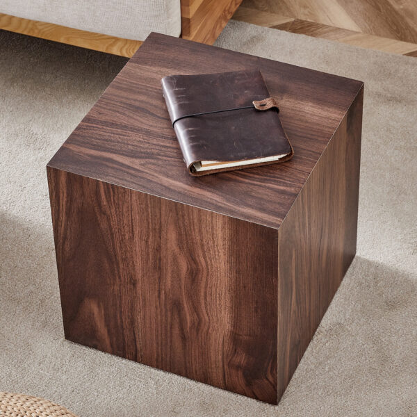 40fb020254524ce58a2c991cf7cd871f_043a0b66448d63d2c761b1f5917a2232 16*16*16 Inch Walnut Wood Grain MDF Coffee Table - Luxurious Design, Perfect Living Room Accent.Cube fashion texture design coffee table, suitable for various situations and scenes.