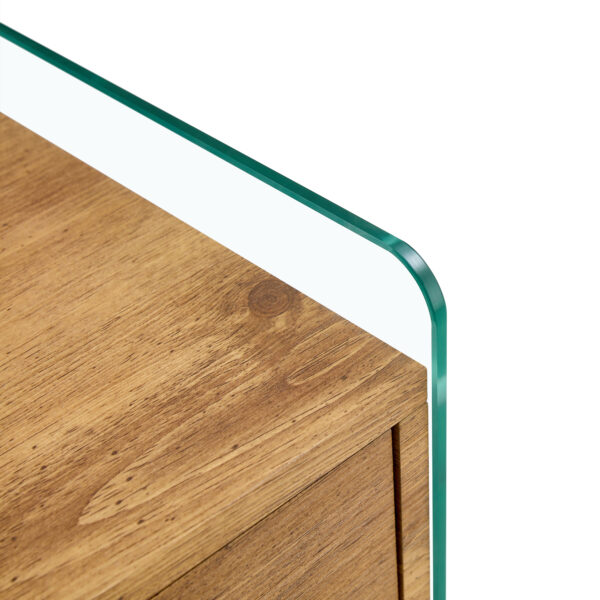 411d1999befc46f089f4ac92c5b781dc_7186f86639203554407dd99fe7e2424d Double-drawer bedside table. The board surface is MDF sticker, and both sides are transparent tempered glass. The design is simple and elegant, with excellent storage functions.
