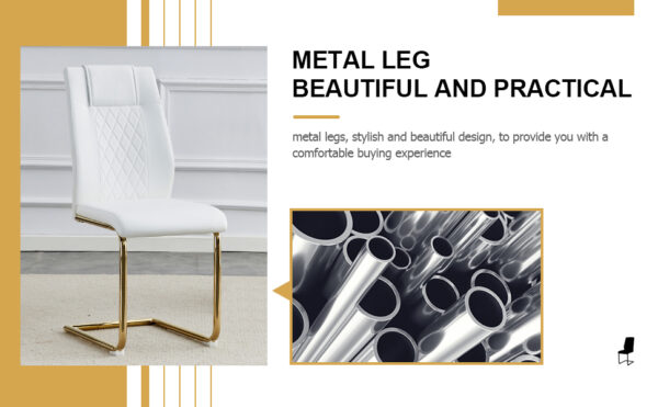 Modern dining chairs, dining room chairs, and golden leg cushioned chairs made of artificial leather, suitable for kitchens, living rooms, bedrooms, and offices. Set of 6 pieces (white+PU )C-001