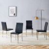 Four Black PU dining chairs,Silver Metal Legs.Simple and versatile, comfortable and accompanied. Exquisite and versatile dining chairs unlock a comfortable new experience.(Set of 4)
