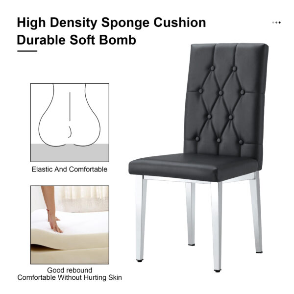 4173004faeb841f3b3ca1eb32849eb0b_20240318_cdb309b3aae31d42ded6b3fc2f53a1ca 4 piece set of black armless dining chairs brings a touch of elegance and mystery to the dining area with its deep black tone,The grid and buckle design of the back add a vintage yet fashionable touch
