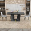 Table and chair set.Black Marble Pattern MDF Dining Table Set - 63"x35.4" with 4 Light Gray Linen Fabric Chairs.Integrated Seat and Backrest,Linen-Cotton Material.Suitable for kitchen,Dining room,etc.