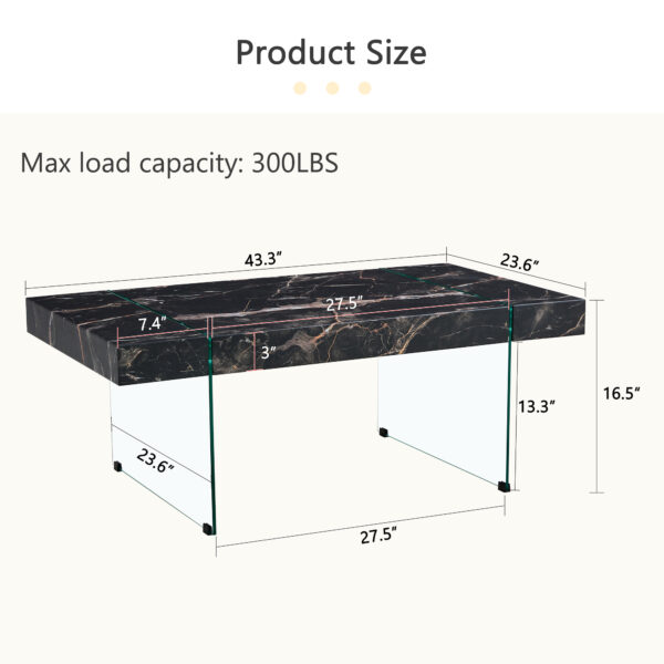 41958b83a64e40c7927936672a9a65ec_afde5d84c5f53beba504fe9d94ebddc3 43.3"x23.6" Black Marble-Patterned MDF Coffee Table with Tempered glass legs.Suitable for Living Room.It can be used not only as a coffee table but also as a side table or display stand.