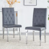 2 piece set of gray armless dining chairs brings a touch of elegance and mystery to the dining area with its deep gray tone,The grid and buckle design of the back add a vintage yet fashionable touch
