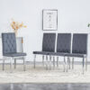 4 piece set of gray armless dining chairs brings a touch of elegance and mystery to the dining area with its deep gray tone,The grid and buckle design of the back add a vintage yet fashionable touch