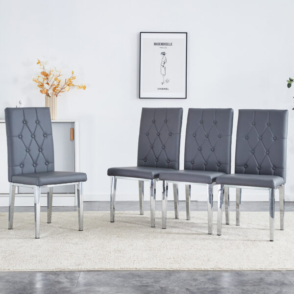 41a134929da04a8b9bc3debd6661484c_8e45c4dcc032c43bc1ce0a4b7e7b2495 4 piece set of gray armless dining chairs brings a touch of elegance and mystery to the dining area with its deep gray tone,The grid and buckle design of the back add a vintage yet fashionable touch