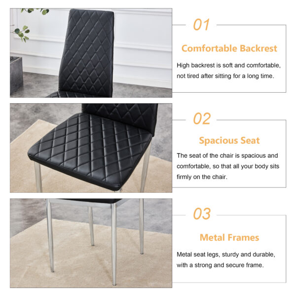 Grid armless high backrest dining chair, black chair and 6-piece set of electroplated metal legs, office chair. Suitable for restaurants, living rooms, kitchens, and offices.W115163430  0924