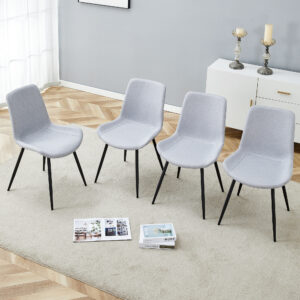 Comfortable Linen-Cotton Dining Chair Set - Four Pieces in Light Gray.Integrated Seat and Backrest,Linen-Cotton Material,Curved Widened Cushion Design For More Comfort.