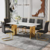 Modern minimalist dining table. The white imitation marble glass desktop is equipped with golden metal legs. Suitable for restaurants and living rooms 71 "* 39.3" * 29.5 "DT-69