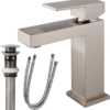 Single Handle Bathroom Faucet, Brushed Nickel Single Hole Bathroom Faucet, Solid Brass Modern Bathroom Sink Faucet Heavy Duty Vanity Square Bathroom Faucet with Pop-up Drain & Water Supply Hoses