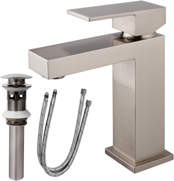 42048532c02840f085913be03d333fd7_23cac5fc32fae2290be3e241f9e577c2 Single Handle Bathroom Faucet, Brushed Nickel Single Hole Bathroom Faucet, Solid Brass Modern Bathroom Sink Faucet Heavy Duty Vanity Square Bathroom Faucet with Pop-up Drain & Water Supply Hoses