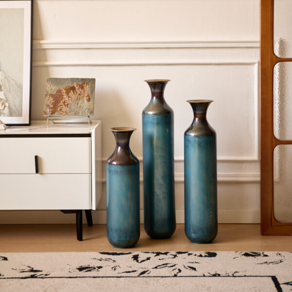 Floor metal vase modern style decoration home droplet shaped white metal vase 3-piece set gorgeous home decoration large glazed metal vase