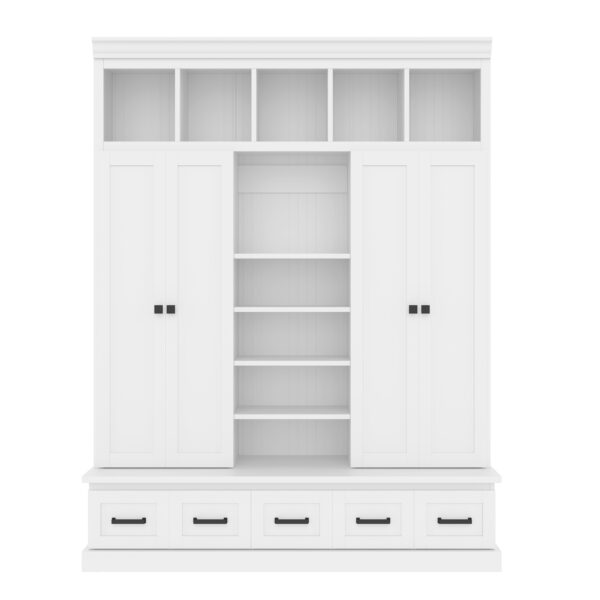 U-Can 78.7''H Hall Tree with Bench and 5 Storage Cubbies, Modern Entryway Storage Organizer Cabinet with 4 Doors, 5 Drawers and Adjustable Shelves for Hallway, Entryway, Living Room