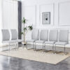 Luxury Simple Arch Chair - Set of 6 Light Gray PU Material High Resilience Dining Chair with Arched Metal Silver Leg.