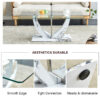 Modern minimalist transparent tempered glass coffee table with marble patterned MDF legs and stainless steel decorative columns. Computer desk. Game table. CT-907