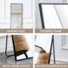The 4st generation aluminum alloy metal frame wall mounted full body mirror, bathroom makeup mirror, bedroom, decorative mirror, clothing store, floor mounted large mirror, black 63 "* 20"W1151127265
