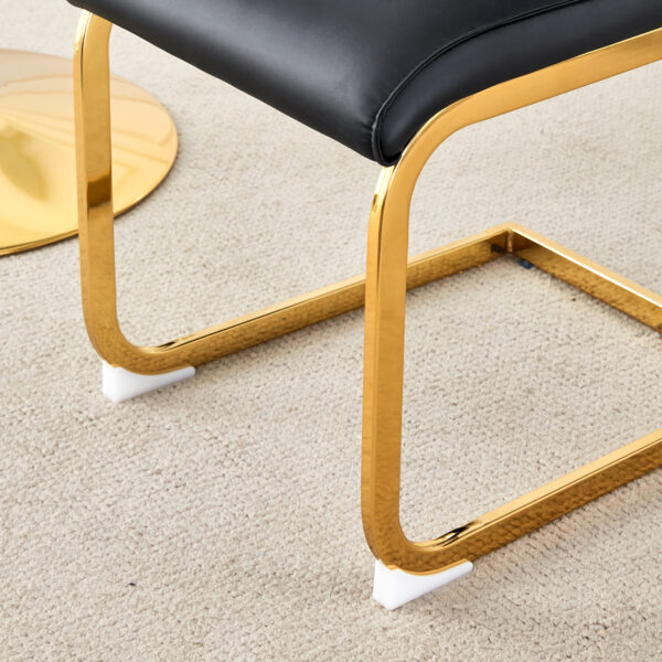 428593866be1453688f0187a061f39e7_b24f63c2a23a77871d1927a27d84f867 Table and chair set.31.5 Inch Elegant White Marble Pattern Round Dining Table - Suction Molding Annular Texture.Paired With 2 Black PU Material High Resilience Dining Chairs.