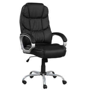 Faux Leather Height Adjustable Swivel Computer Office Chair in Black/Chrome with Padded Arms
