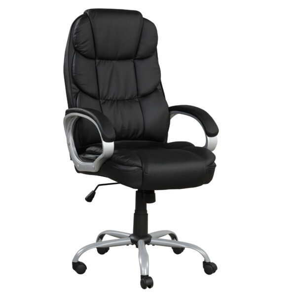 Faux Leather Height Adjustable Swivel Computer Office Chair in Black/Chrome with Padded Arms
