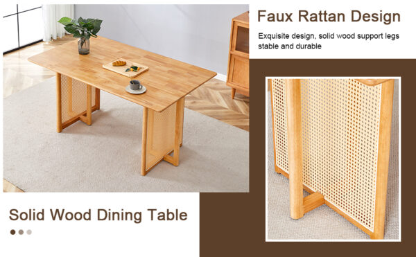 428c8da93da345f1b01c682ad7159e6b_e058c4003076196ed4f8ee09e45a24c5 Chinese country retro solid wood dining table, simple modern imitation rattan dining table, wooden dining table.Suitable for dining room, living room, office.Natural Style Solid Wood Dining Table.