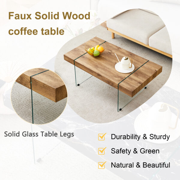 428dba50c28748a19ff32ea38d11797b_2920368ba4a68e55217e042786e2dc3d 43.3"x23.6" Wood colored texture sticker MDF Coffee Table with Tempered glass legs.Suitable for Living Room.It can be used not only as a coffee table but also as a side table or display stand.