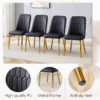 Table and chair set.Luxurious Snow Mountain White Slab Round Dining Table Set - 47"x47" with 4 Black PU Chairs with Simple Line Designs On The Backrest .Golden Metal Legs.