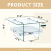 31.4 Inch Modern Two-Tier Square Coffee Table - An Elegant Combination of Clear Glass and White Marble Pattern Sticker.It can be used as a coffee table,a side table or a display stand.