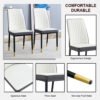 4 Dining Chair Set, White + Grey Dining Chair Set, High Back Seat in PU Material and Sturdy Black Leg Chair for Dining Room, Kitchen and Living Room c-010