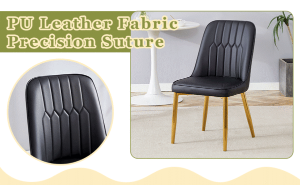 Table and chair set.A 42 Inch Diameter Modern Minimalist Round Dining Table With Transparent Tempered Glass top And Golden Metal Legs,4 Black Chairs With PU Backrest And Seat Cushion.