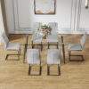 Modern minimalist rectangular transparent tempered glass dining table, 0.4 inches thick, black metal legs, suitable for kitchen, dining room, and living room 63 "* 35.4" * 30 " DT-1544