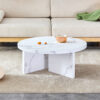 A white MDF material circular patterned coffee table, a 31.4-inch white center table, modern coffee table, suitable for small spaces and living rooms.