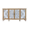 4-Door Hollow-Carved Accent Cabinet, Distressed Wood Storage Cabinet Cupboard with adjustable shelves,unique design for Kitchen, Dining Room, Living Room, Entryway, Natural wood