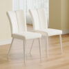 Modern minimalist dining chair, white PU leather curved back and seat cushion, white metal chair legs, suitable for dining room, bedroom, living room.  A set of 2 chairs.  008