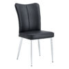 Modern minimalist dining chairs, black PU leather curved backrest and cushion, black metal semi matte chair legs, suitable for restaurants, bedrooms, and living rooms. A set of 2 chairs.008
