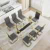 Dining table. Modern tempered glass dining table. Large modern office desk with gold plated metal legs and MDF crossbars, suitable for both home and office use. Kitchen. 79 ''x39''x30 ''  1105