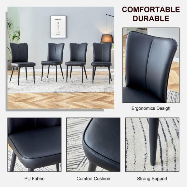 43ace72a427d4cab889a150e798e5c00_20231018_0340e5b7d66fe342fedb8984383a72c5 Modern Black PU Chair Set - Two Pieces, The backrest has a vertical and smooth line design.Black Metal Leg.Suitable for placement in kitchen, living rooms, and other venues.W1151116750