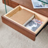 43.3 Inch Modern Two-Tier Coffee Table - Clear Tempered Glass and Dark Wood Grain, Multifunctional Storage Design.The bottom tier includes a drawer.Can be used as a coffee table,side table,etc.