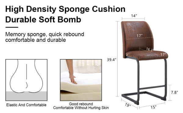 A set of two brown chairs, including suede cushions and black metal legs. Small size, suitable for select groups, suitable for dining room, kitchen, terrace and guest office chairs (set of 2)