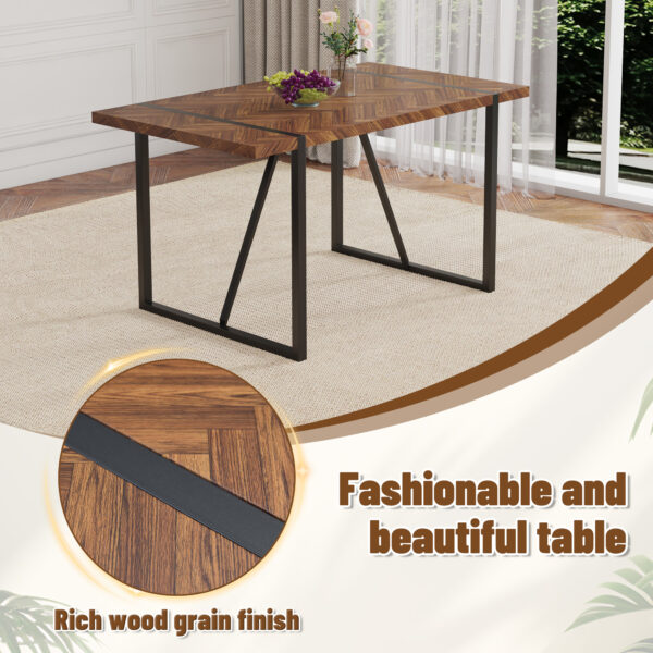 444aadba58874a749d9e7beb7d96802e_baa7b652492d57b4c34db9d55086418d A minimalist retro rectangular dining table with a specially textured top and black metal legs.Contemporary Minimalist MDF Dark Wood Textured Tabletop.Able To Give People A Visual Beauty With Rules.