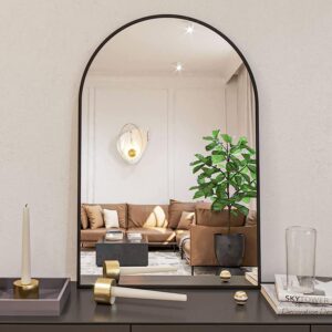 24x36 Inch Black Metal Framed Arched Bathrrom Mirror for Wall.(W2203134097)