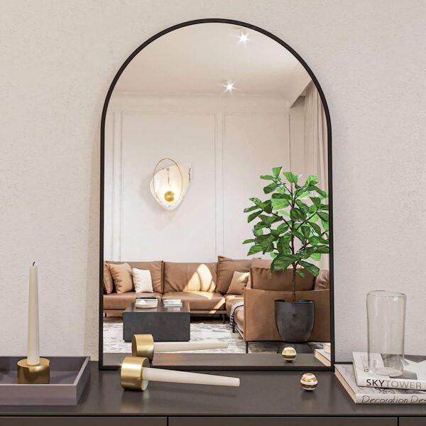 24x36 Inch Black Metal Framed Arched Bathrrom Mirror for Wall.(W2203134097)