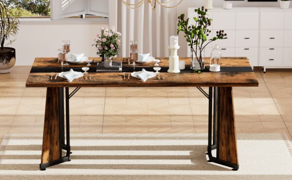 Rustic Brown 70.9" Rectangular Dining Table: Seats 8, Waterproof & Adjustable – Deluxe Family Table by Nestory