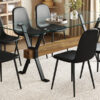 Table and chair set.79"x31.5" with X-shaped Black Metal Table Legs,Wood Grain Textured MDF Crossbeam.Paired With 8 Modern Mid-Century Style Upholstered Side Black PU Chairs.